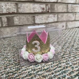 NEW Sweet Wink Gold Glitter Flower 3rd Birthday Baby Flower Crown
